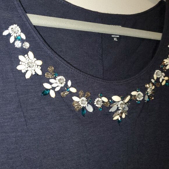 CROWN & IVY NAVY EMBELLISHED LONG SLEEVE TOP SIZE XL - Picture 1 of 6